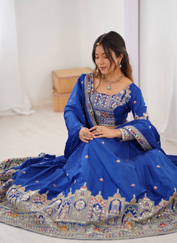 Ravishing Royal Blue Crepe silk Festive wear lehenga choli with sequin and coding dori work.